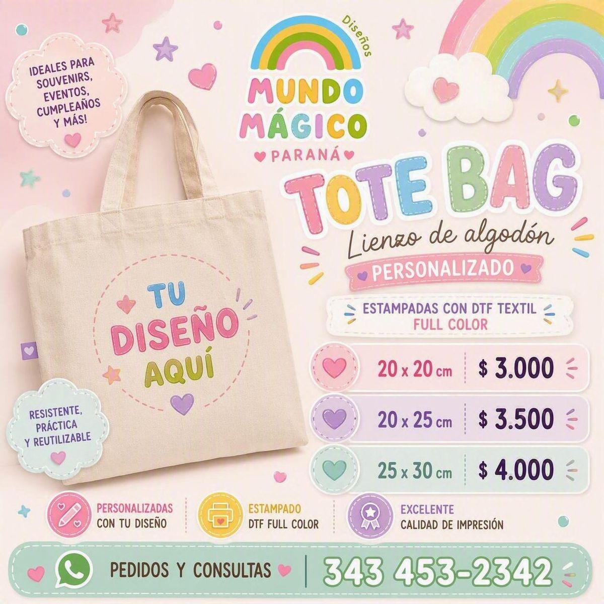 Souvenir Bolsitas reutilizable lienzo algodón